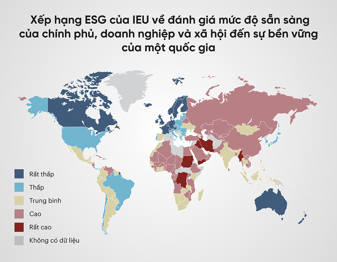 Xếp hạng ESG của IEU về đánh giá mức độ sẵn sàng của chính phủ, doanh nghiệp và xã hội đến sự bền vững của một quốc gia