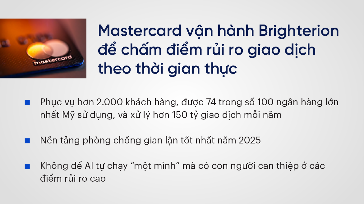 Hình 05: Mastercard vận hành Brighterion để chấm điểm rủi ro giao dịch theo thời gian thực